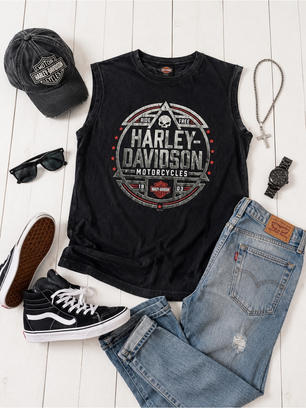 HARLEY DAVIDSON Men’s Black Graphic Tank Top Size Large